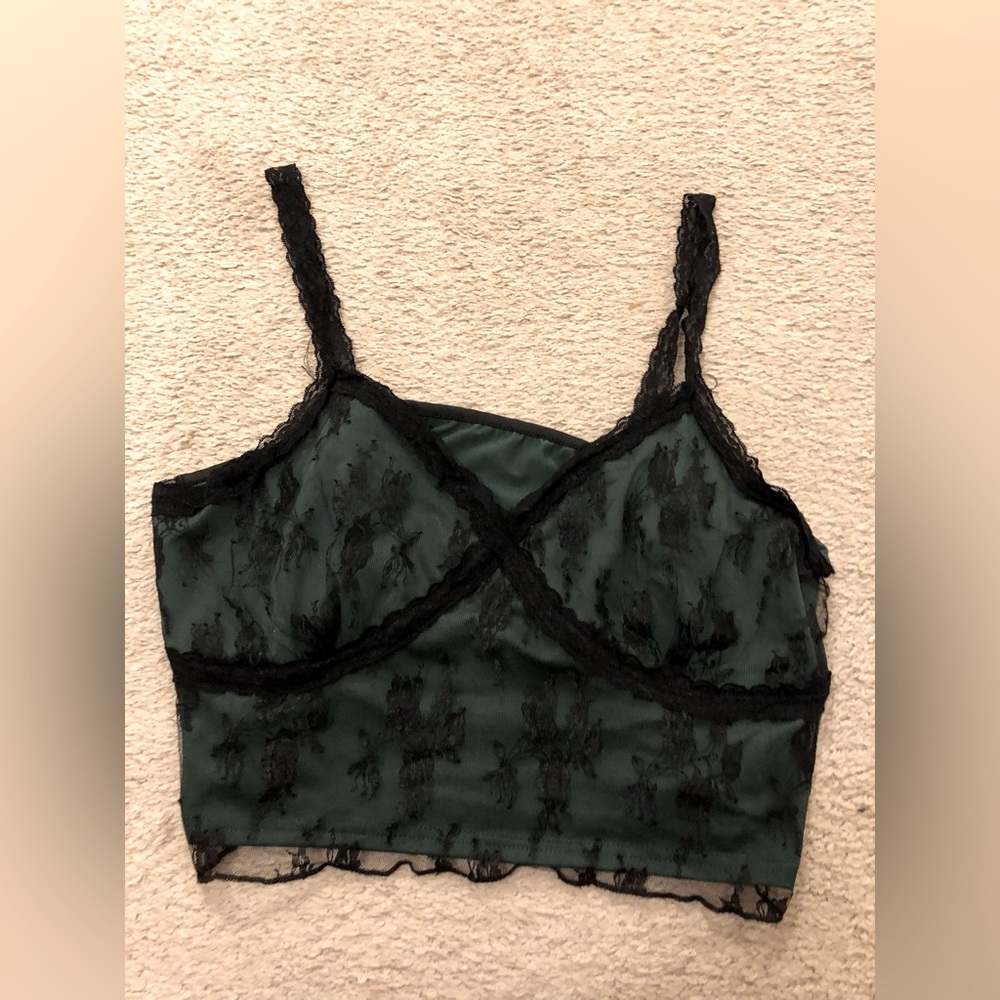 plus size crop top green lace trim